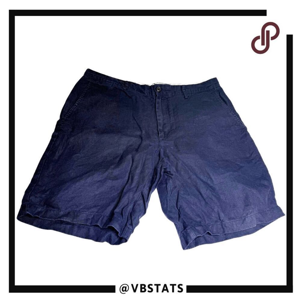 Club Monaco Men's‎ Maddox Fit Flat Front 8" Linen Chino Shorts Blue Size 32